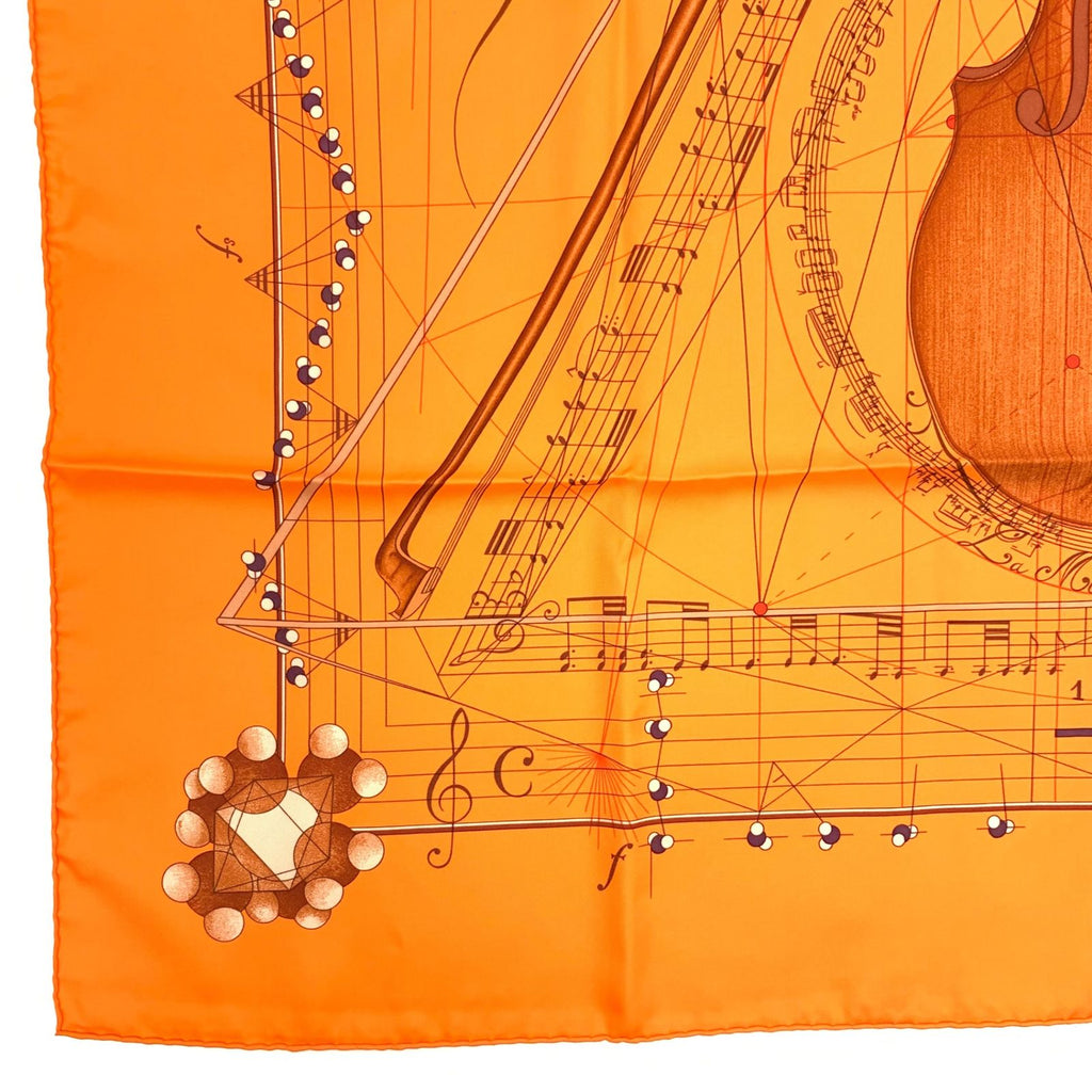 Hermes Carre 90 la Musique Des Spheres Music Played by Orange Violin Silk Scarf — view 5