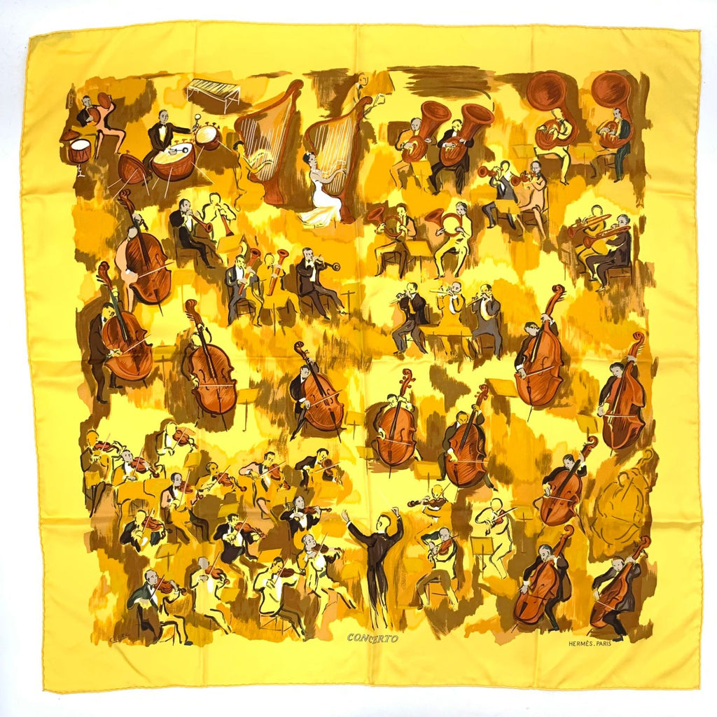 Hermes Carre 90 Concerto Yellow Silk 100% Scarf — view 2