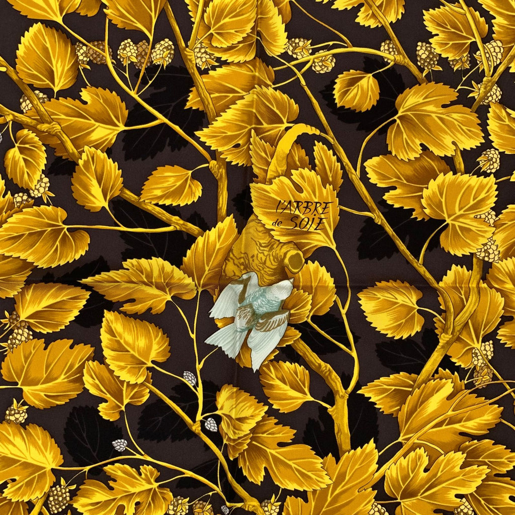 Hermes Carre 90 L'arbre de Soie Silk Mulberry and Silkworm Scarf Brown — view 6