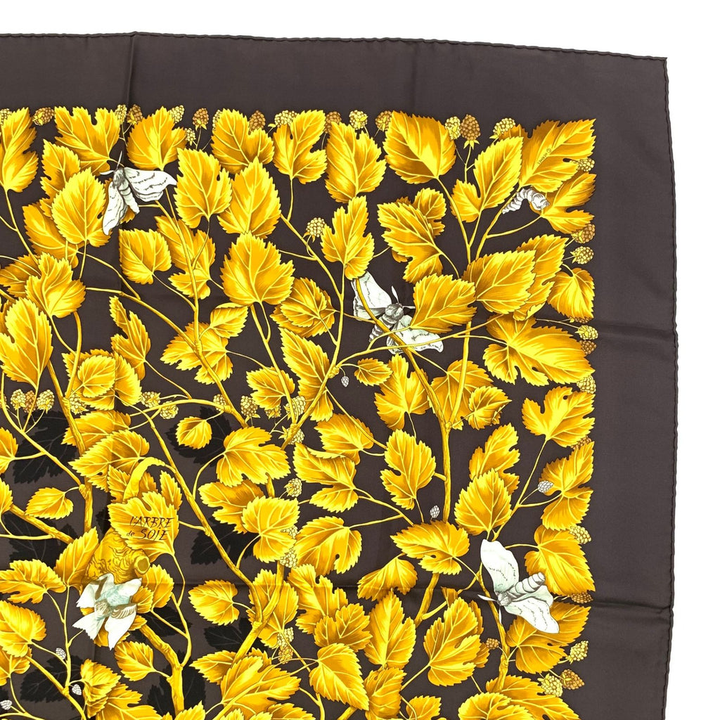 Hermes Carre 90 L'arbre de Soie Silk Mulberry and Silkworm Scarf Brown — view 3