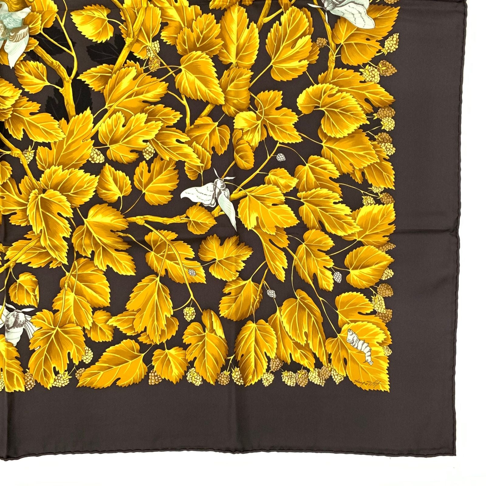 Hermes Carre 90 L'arbre de Soie Silk Mulberry and Silkworm Scarf Brown — view 4