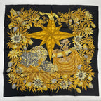 Hermes Carre 90 Passiflores Passion Flower Black Silk 100% Scarf