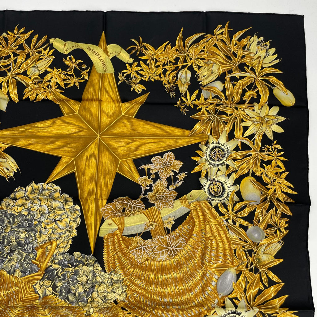 Hermes Carre 90 Passiflores Passion Flower Black Silk 100% Scarf — view 3