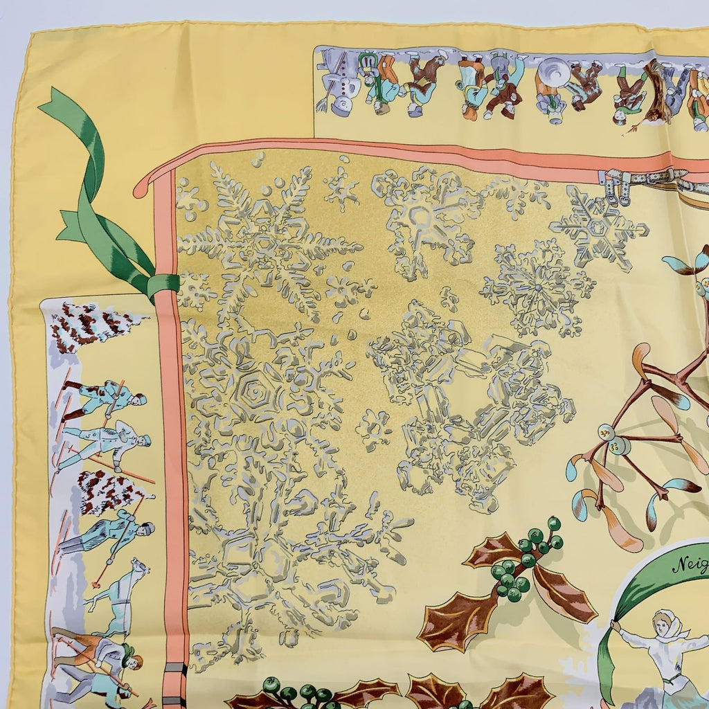 Hermes Carre 90 Neige D'antan Last Year's Snow Yellow Silk 100% Scarf — view 2