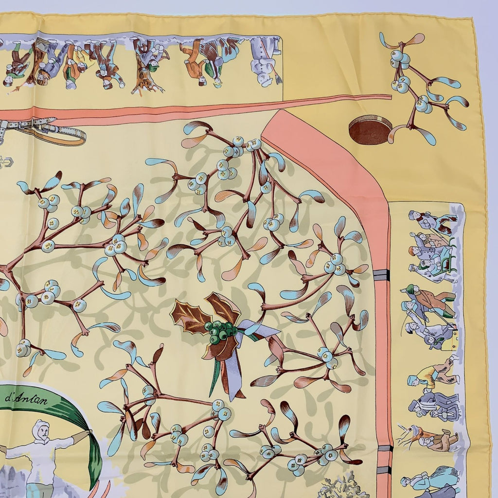 Hermes Carre 90 Neige D'antan Last Year's Snow Yellow Silk 100% Scarf — view 3