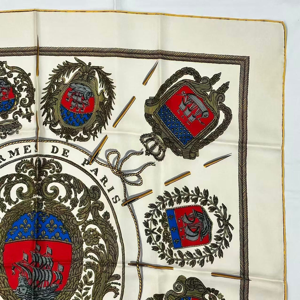Hermes Carre 90 Scarf Silk les Armes de Paris Coat of Arms of White — view 6
