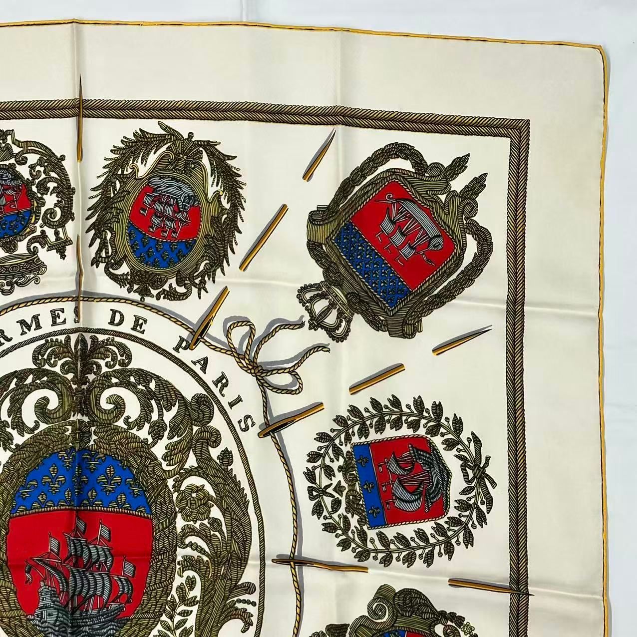 Hermes Carre 90 Scarf Silk les Armes de Paris Coat of Arms of White — view 6