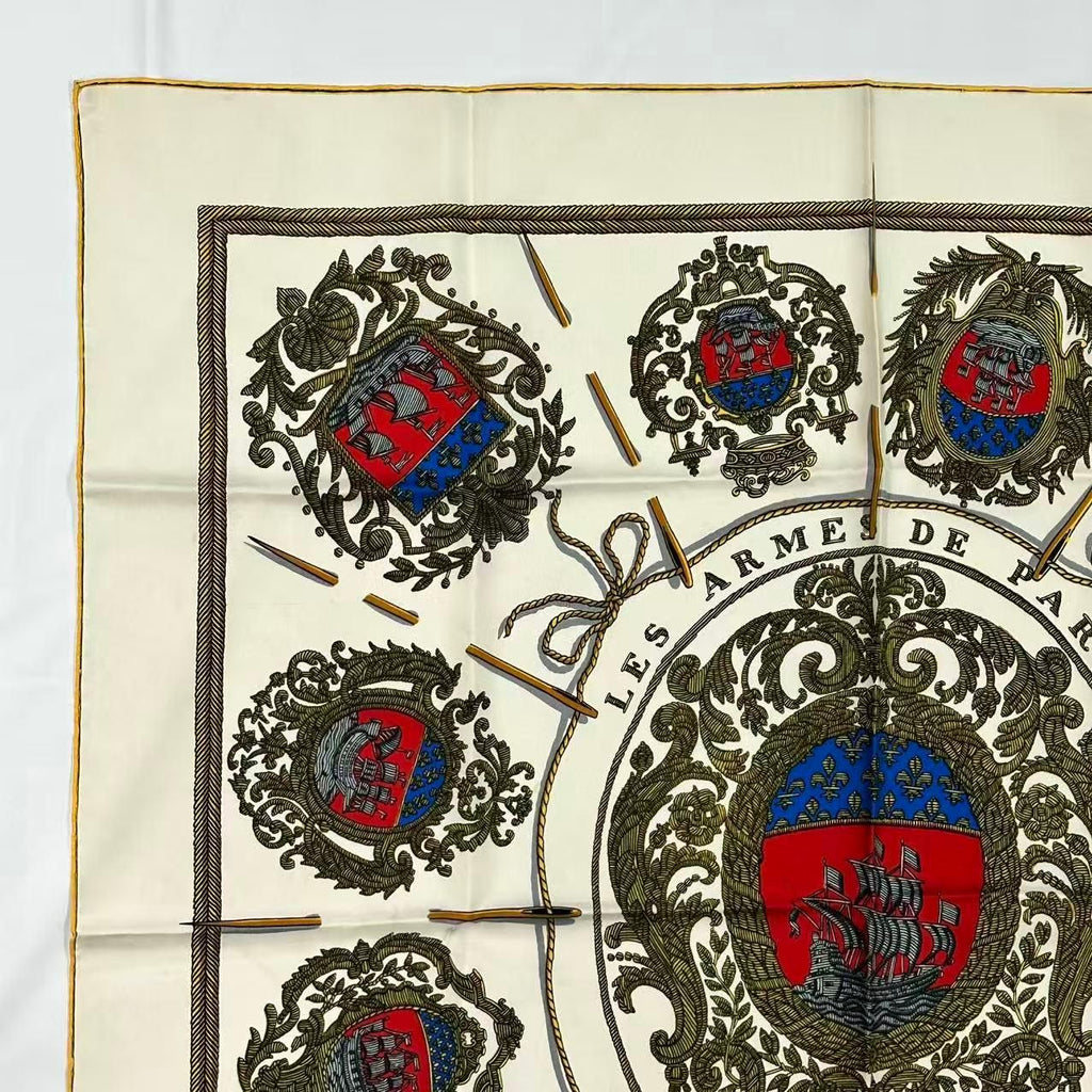 Hermes Carre 90 Scarf Silk les Armes de Paris Coat of Arms of White — view 2