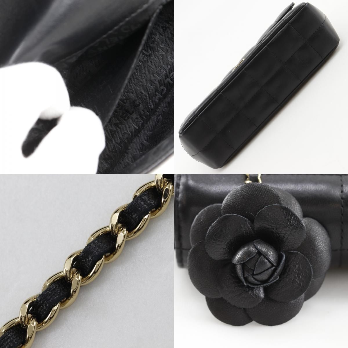 Chanel Choco Bar Camellia Chain Shoulder Calf Black — view 8