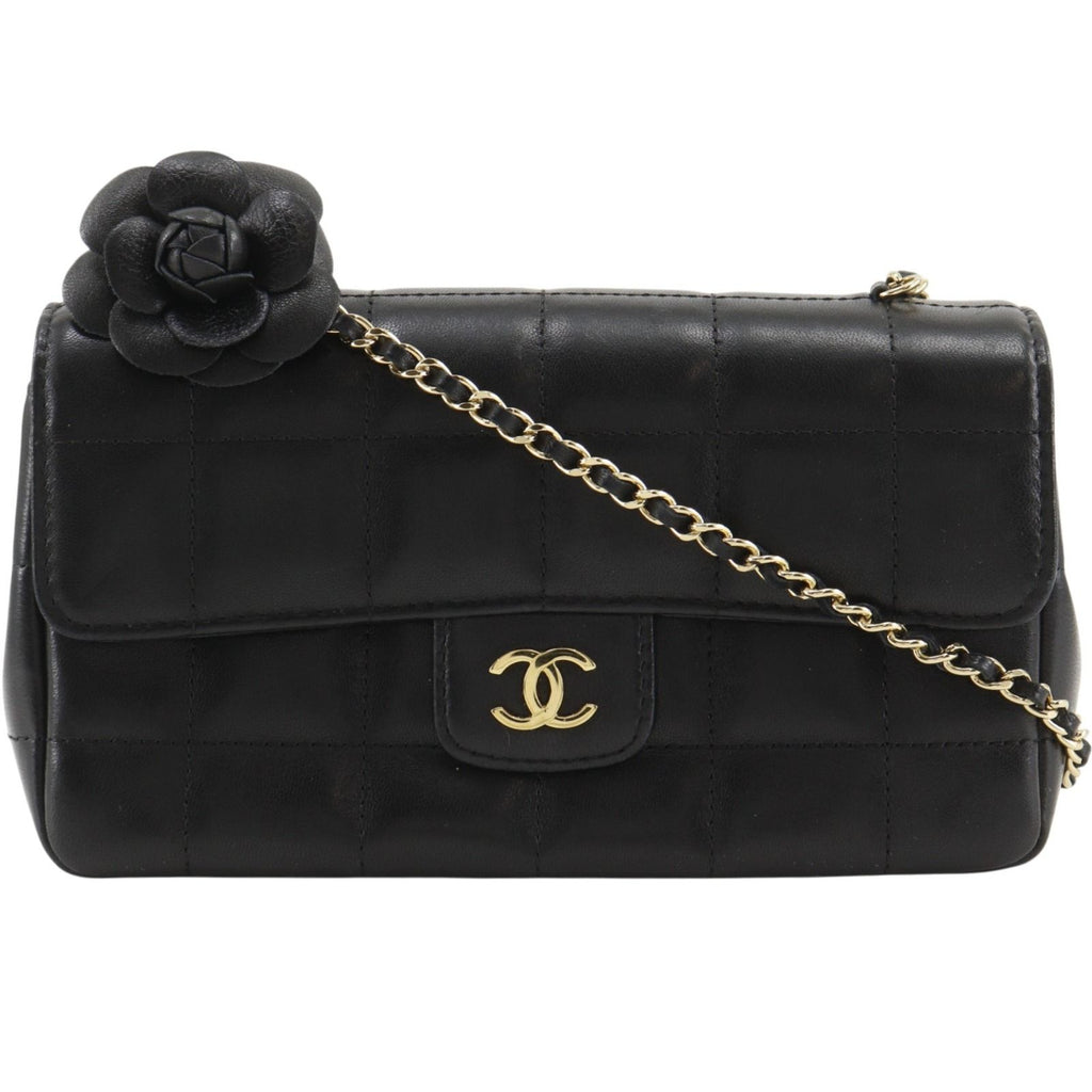 Chanel Choco Bar Camellia Chain Shoulder Calf Black