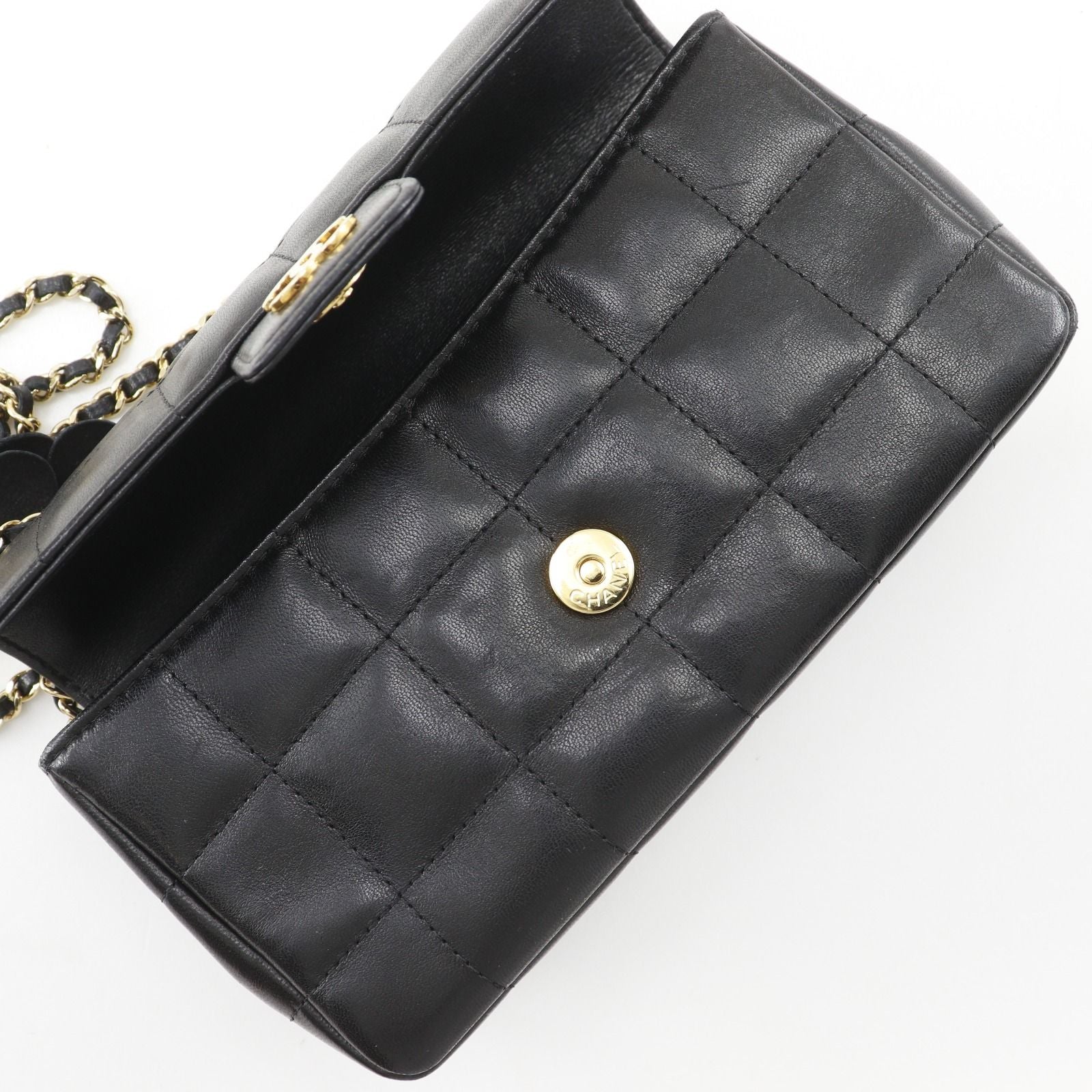Chanel Choco Bar Camellia Chain Shoulder Calf Black — view 6