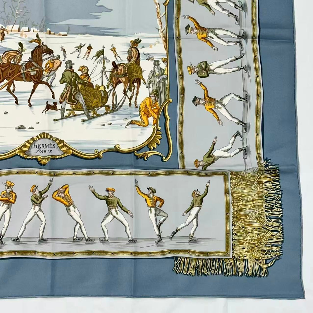 Hermes Carre 90 Scarf Silk les Plaisirs du Froid Joy on Ice Blue — view 3