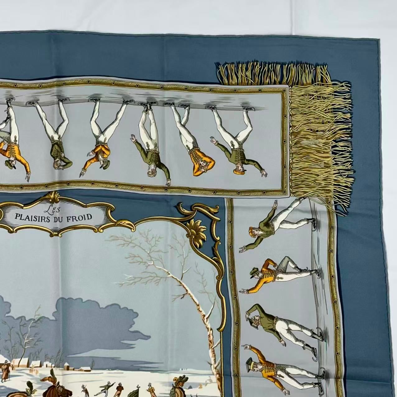 Hermes Carre 90 Scarf Silk les Plaisirs du Froid Joy on Ice Blue — view 5