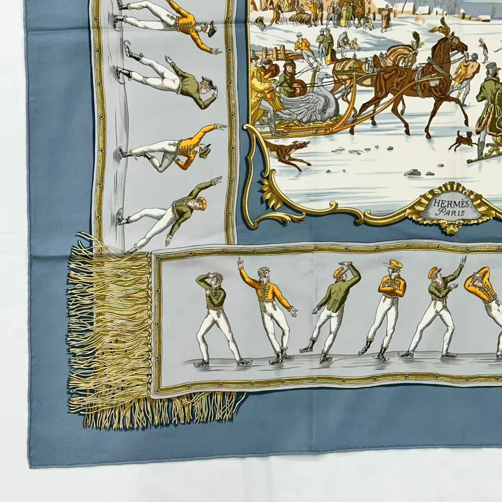Hermes Carre 90 Scarf Silk les Plaisirs du Froid Joy on Ice Blue — view 4