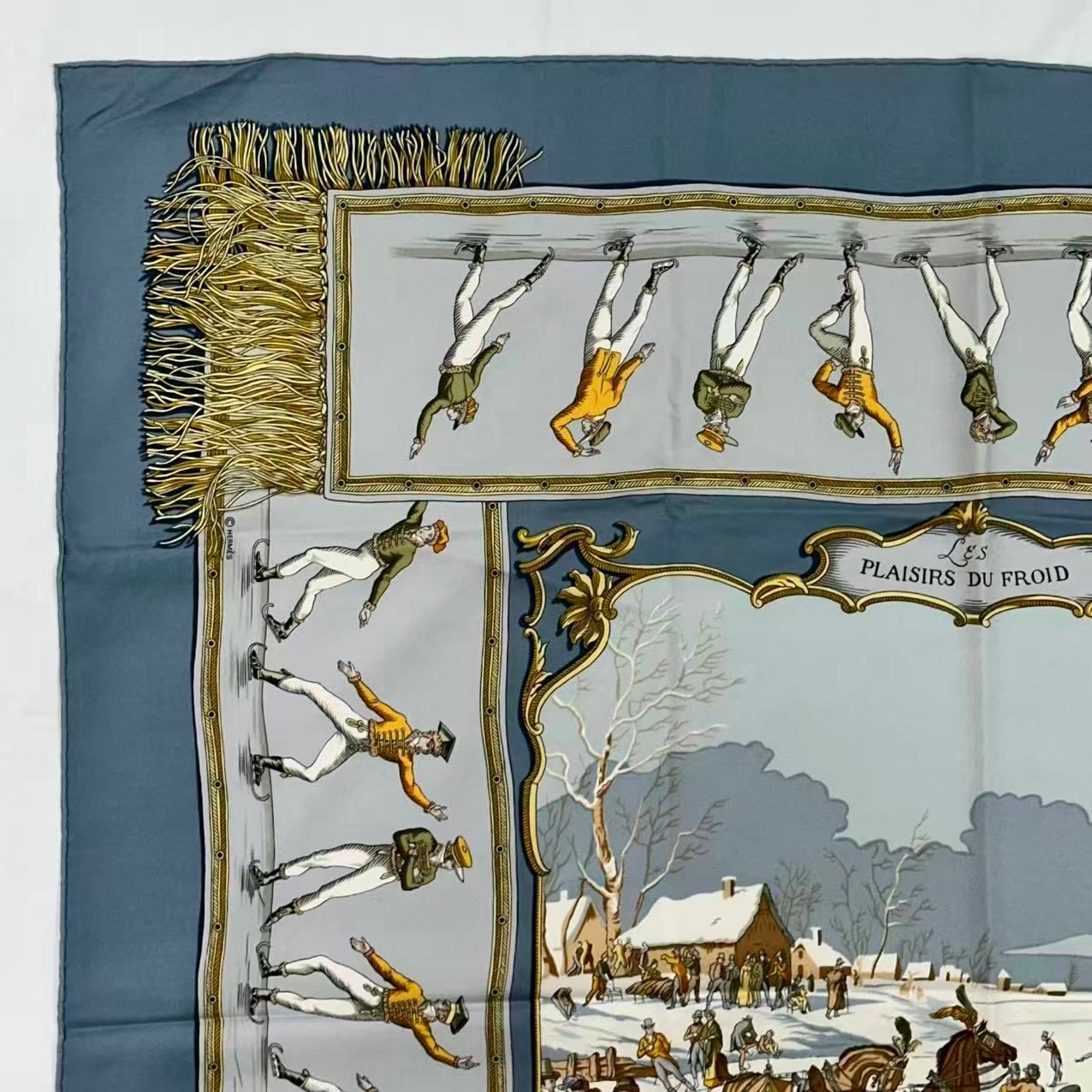 Hermes Carre 90 Scarf Silk les Plaisirs du Froid Joy on Ice Blue — view 2