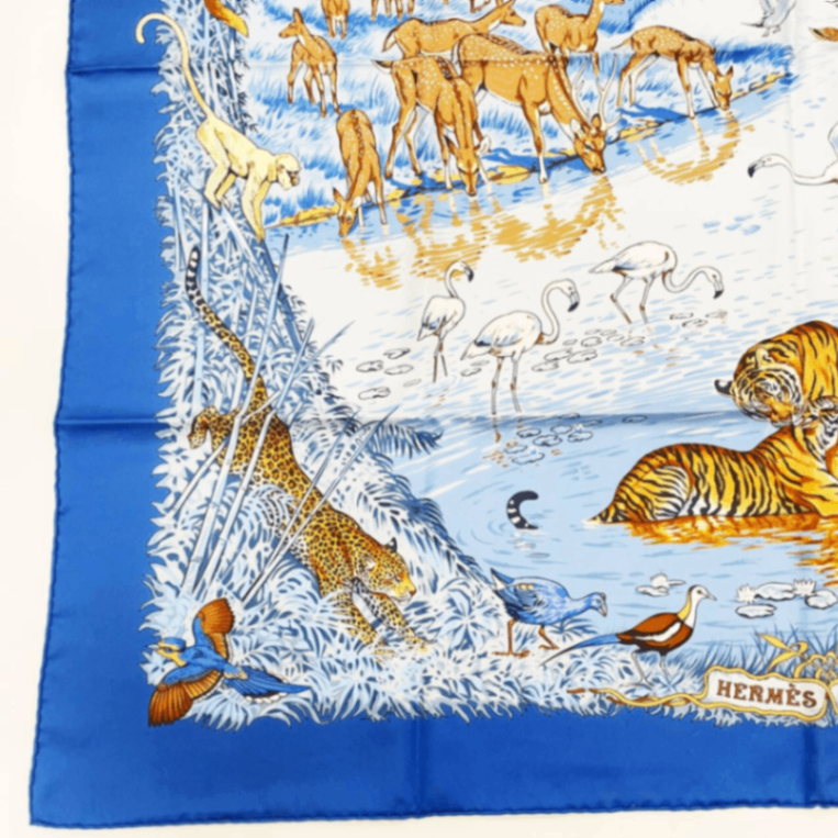 Hermes Super Rare Carre 90 la Treve de L Eau Water Truce Blue Silk 100% Scarf — view 6