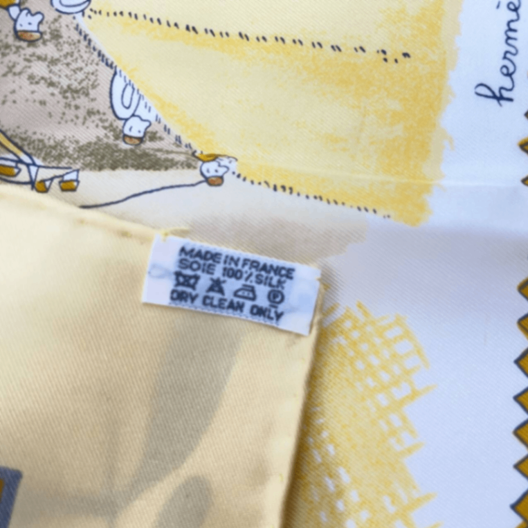 Hermes Carre 90 RE Tour a la Terre Return Yellow Silk 100% Scarf — view 7