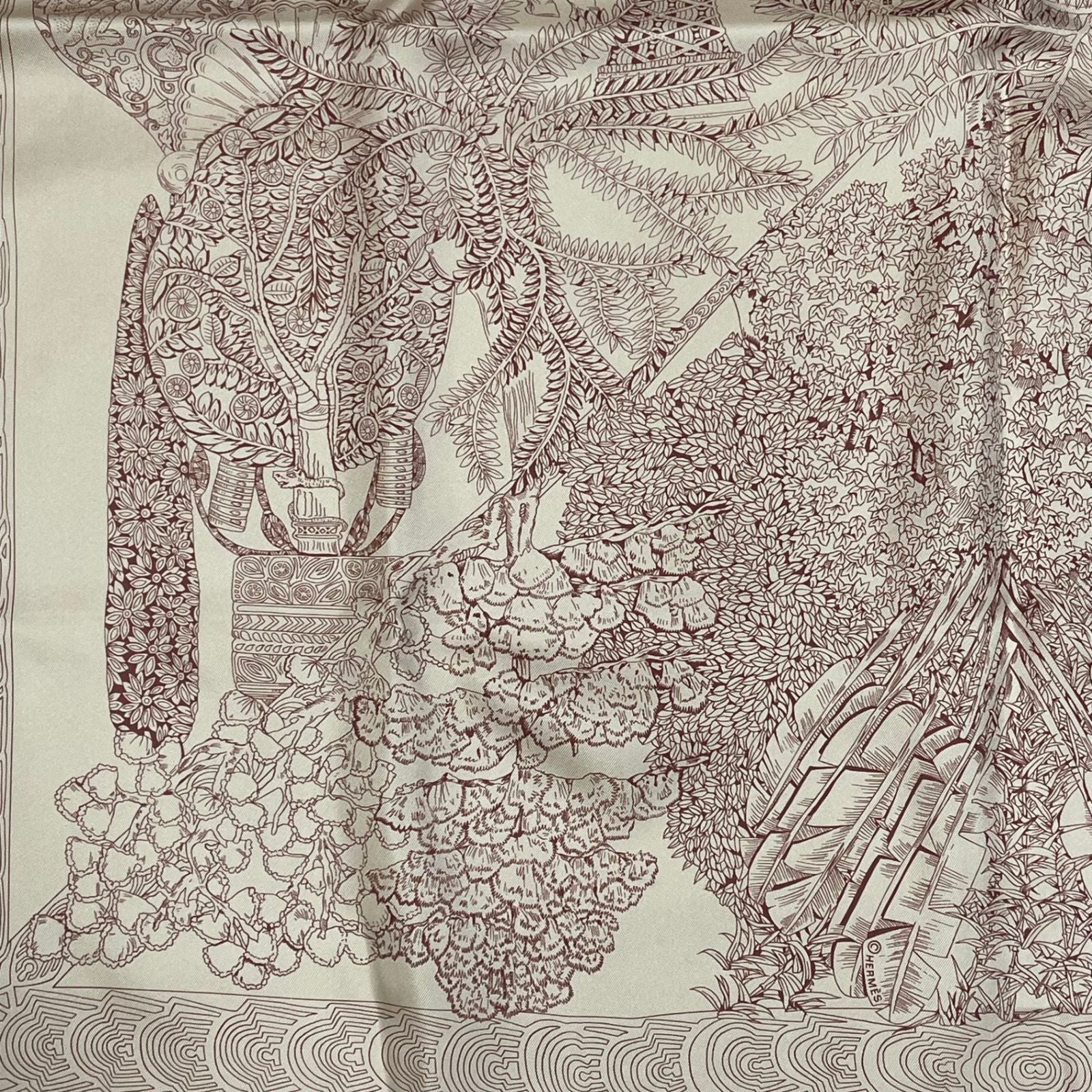 Hermes Wood Legend Scarf Carre 90 Lion Sheep Silk Pink — view 4