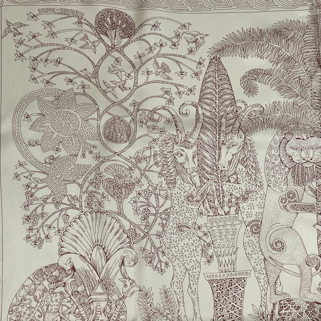 Hermes Wood Legend Scarf Carre 90 Lion Sheep Silk Pink — view 2