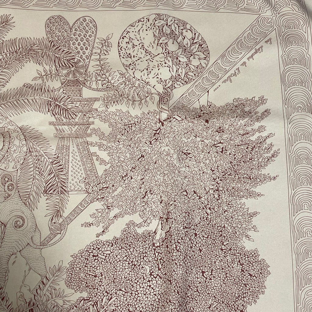 Hermes Wood Legend Scarf Carre 90 Lion Sheep Silk Pink — view 3