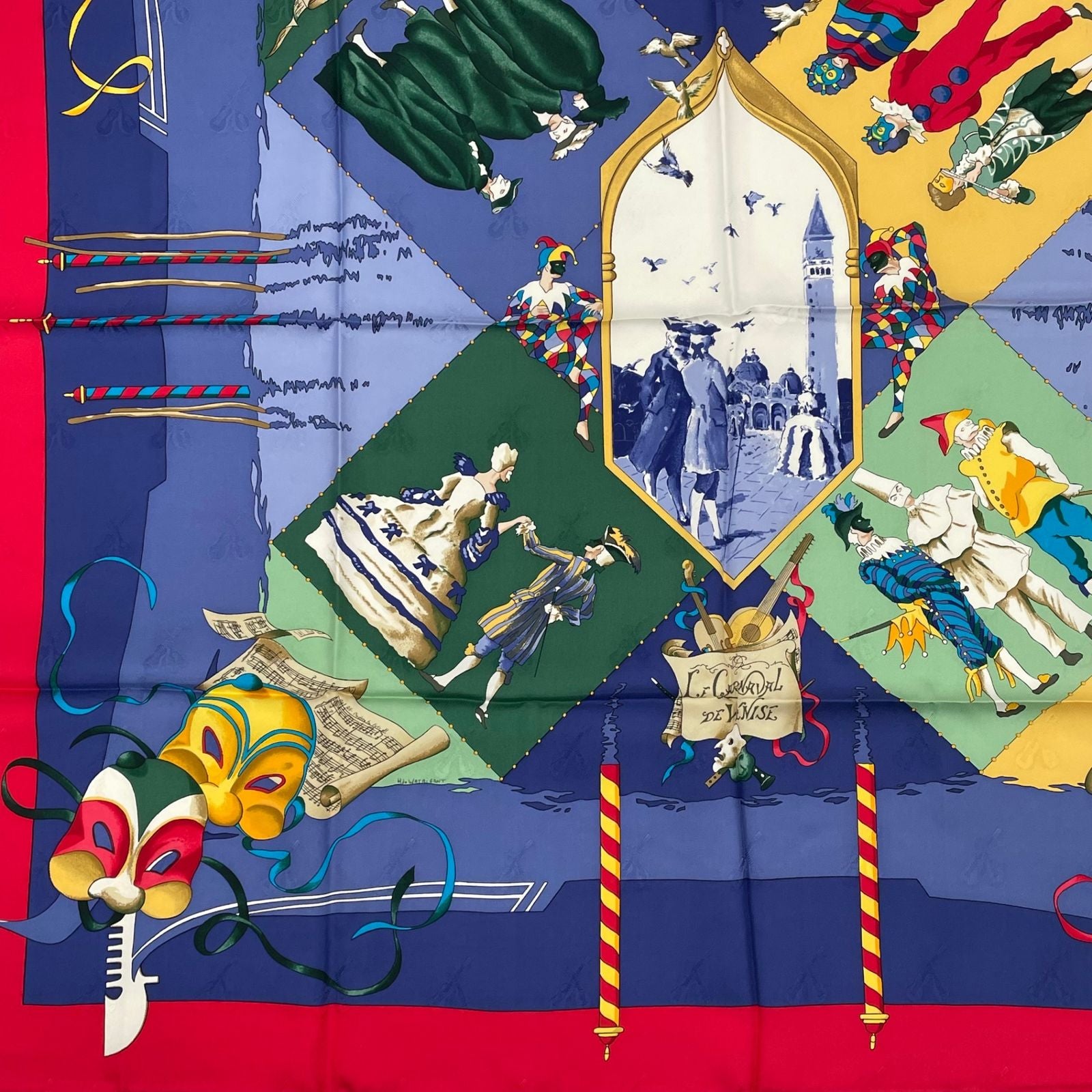 Hermes Carre 90 Carnaval de Venise Carnival of Venice Scarf Silk 100% Blue — view 4