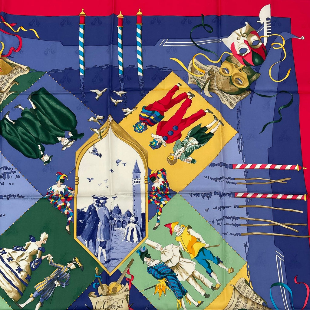 Hermes Carre 90 Carnaval de Venise Carnival of Venice Scarf Silk 100% Blue — view 5