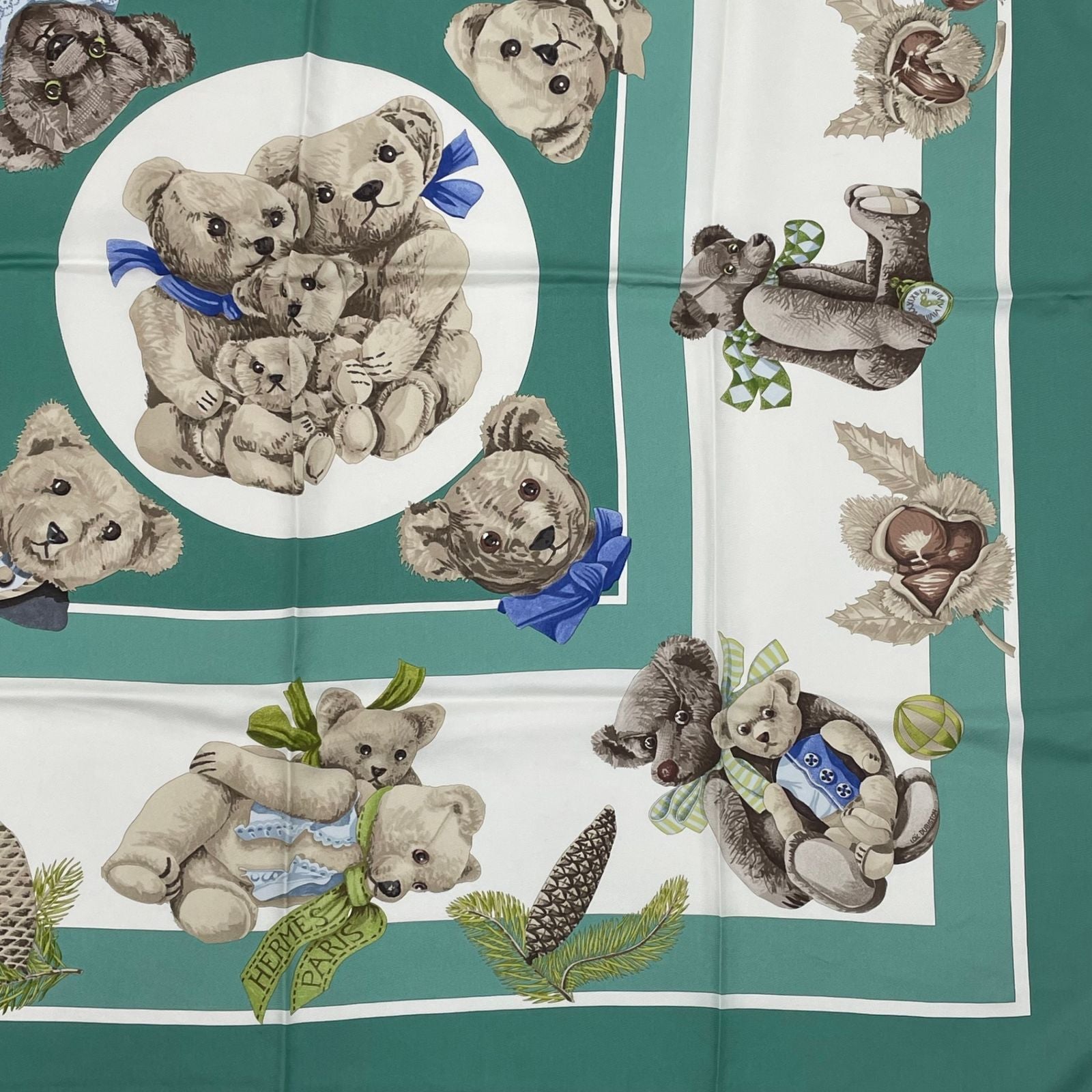 Hermes Carre 90 Friends of the Heart Finest Silk Scarf Large Shawl Teddy Bear — view 5