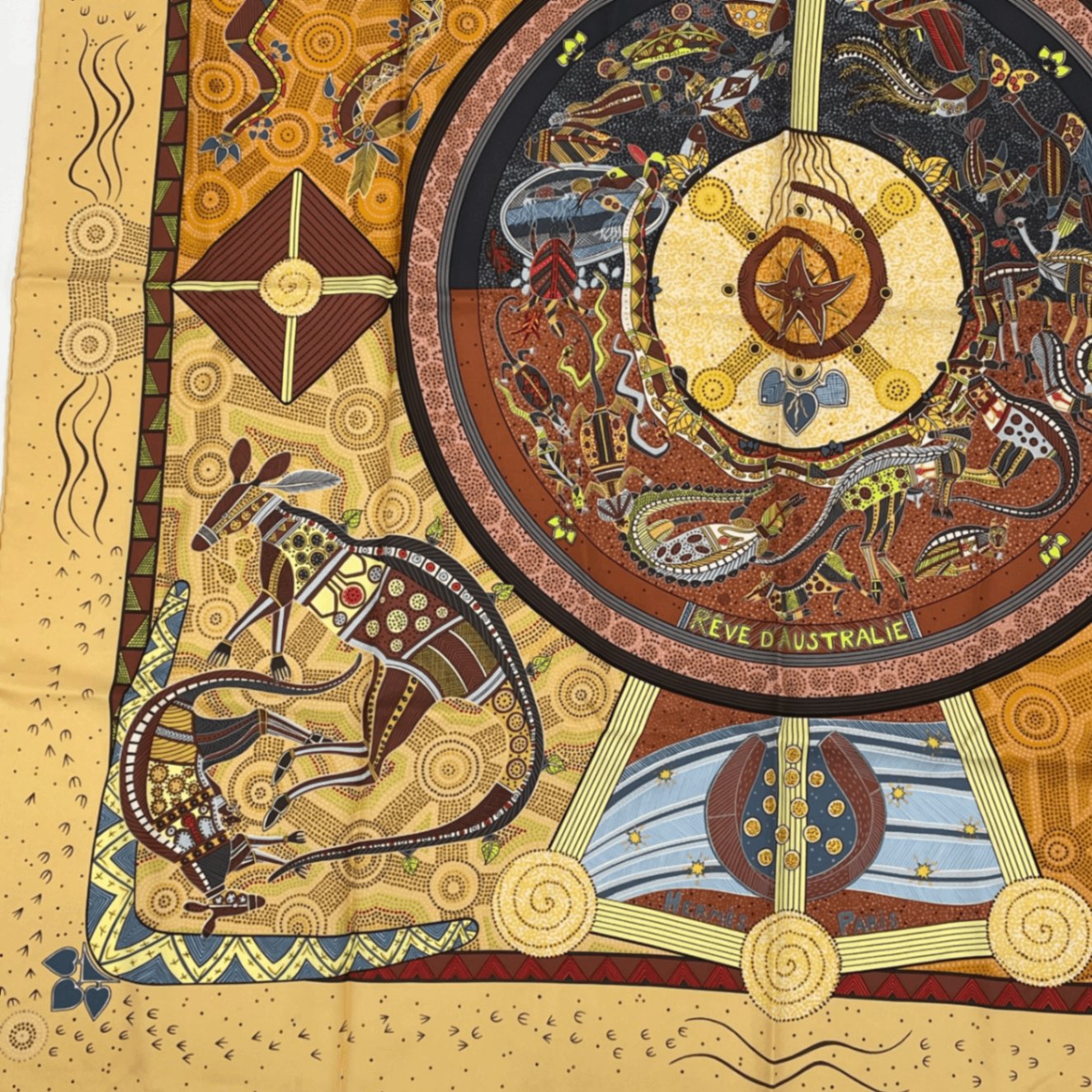 Hermes Silk Scarf Carre 90 Reve D'australie Australian Dream Yellow