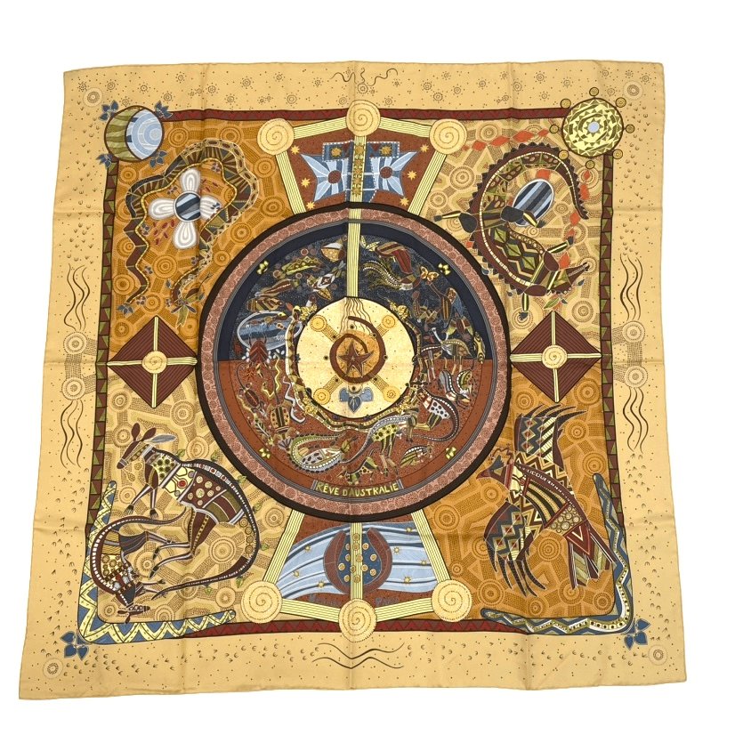 Hermes Silk Scarf Carre 90 Reve D'australie Australian Dream Yellow