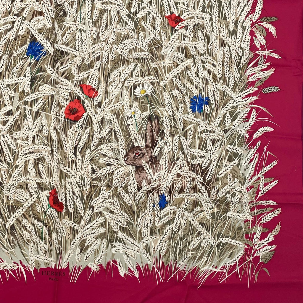 Hermes Carre 90 Lapins Dans Un Champ de Wheat Field and Rabbit Red Multicolor — view 5