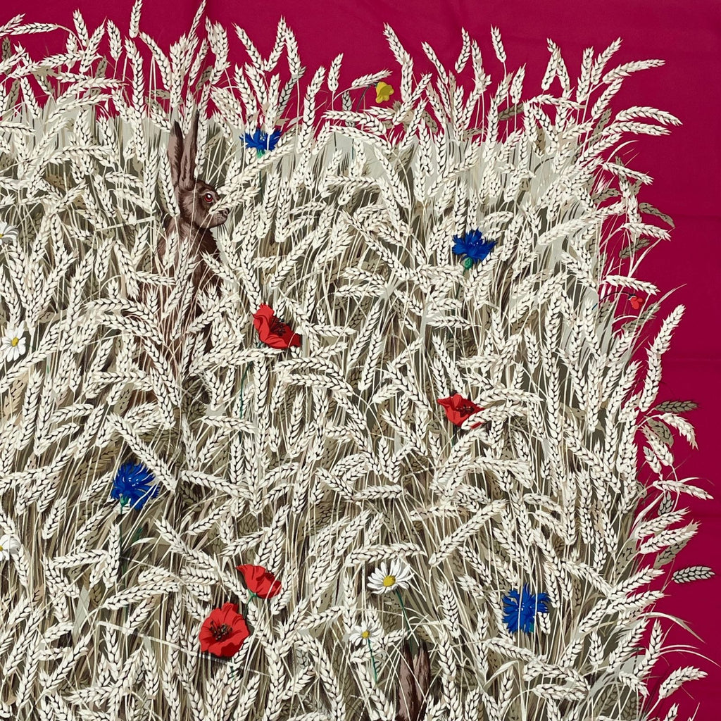 Hermes Carre 90 Lapins Dans Un Champ de Wheat Field and Rabbit Red Multicolor — view 2