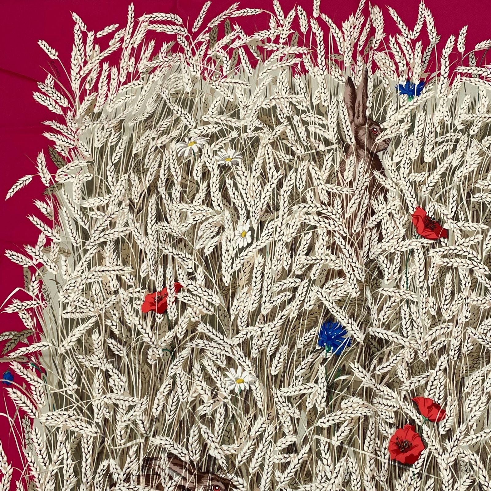Hermes Carre 90 Lapins Dans Un Champ de Wheat Field and Rabbit Red Multicolor — view 3