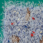 Hermes Carre 90 Lapins Dans Un Champ de Wheat Field and Rabbit Blue Multicolor — view 2