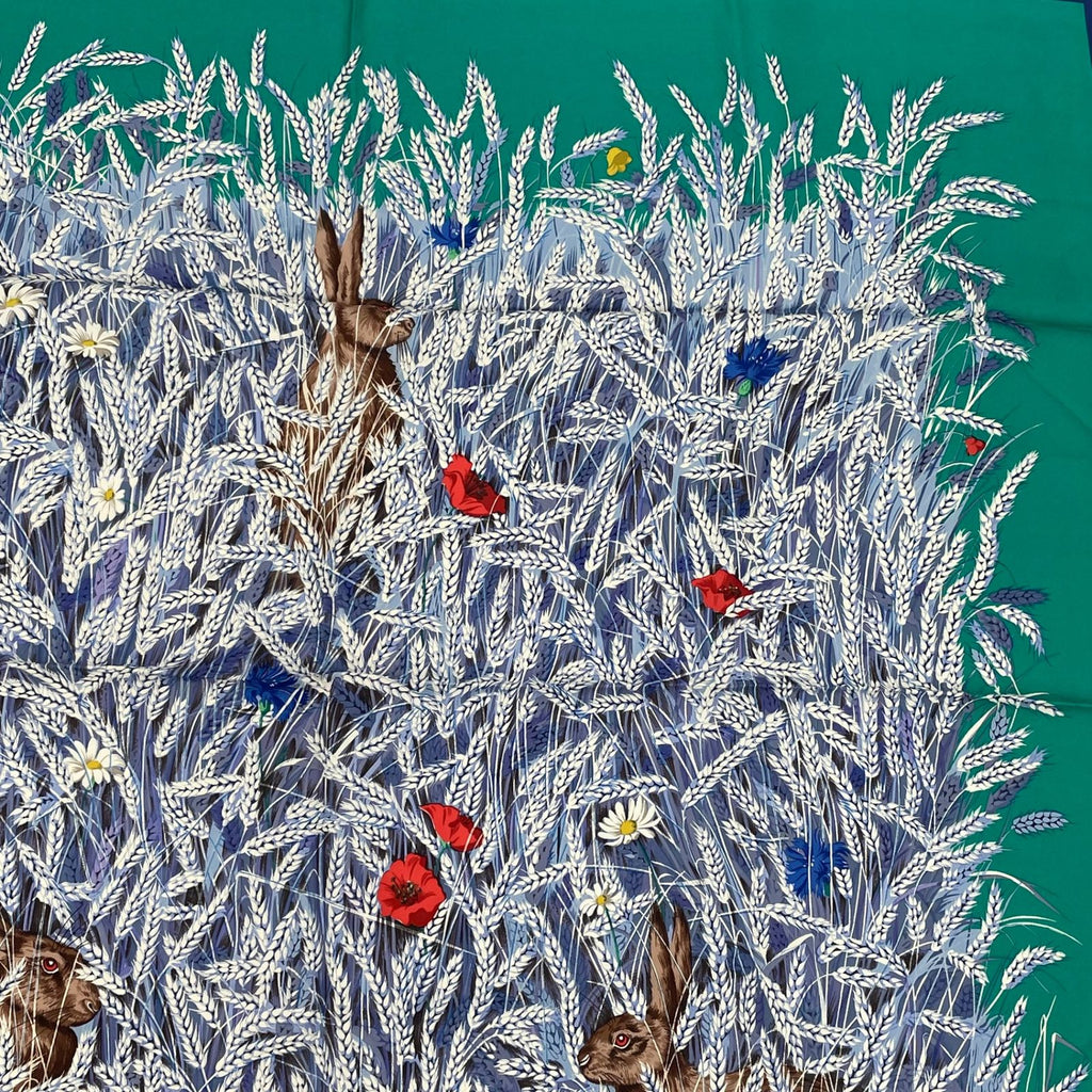 Hermes Carre 90 Lapins Dans Un Champ de Wheat Field and Rabbit Blue Multicolor — view 5
