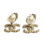Chanel Metal Strass CC Logo Faux Pearl Rhinestone Earrings — view 5