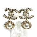 Chanel Metal Strass CC Logo Faux Pearl Rhinestone Earrings