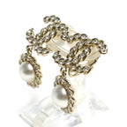 Chanel Metal Strass CC Logo Faux Pearl Rhinestone Earrings — view 2