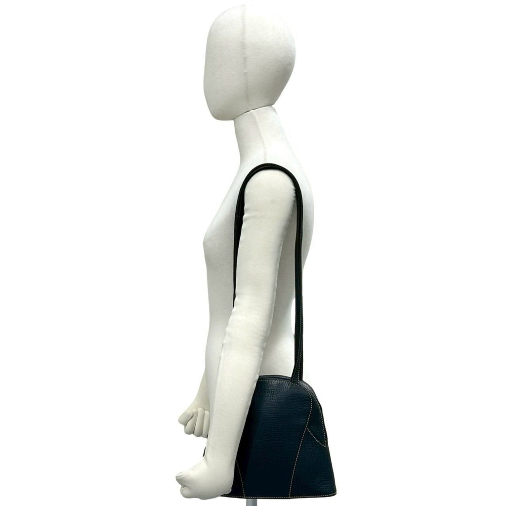 Loewe Vintage Logo Embossed Leather Shoulder Bag Mini Tote Navy — view 2