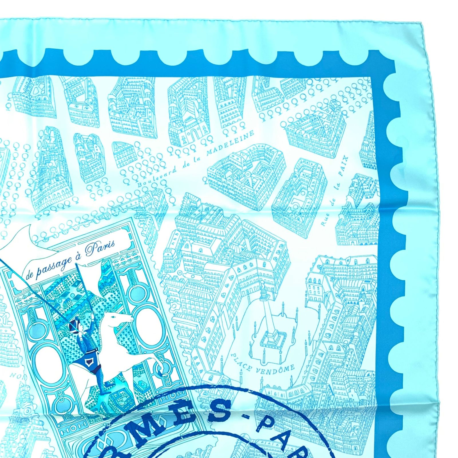 Hermes Carre 90 de Passage a Paris Blue Silk 100% Scarf — view 5