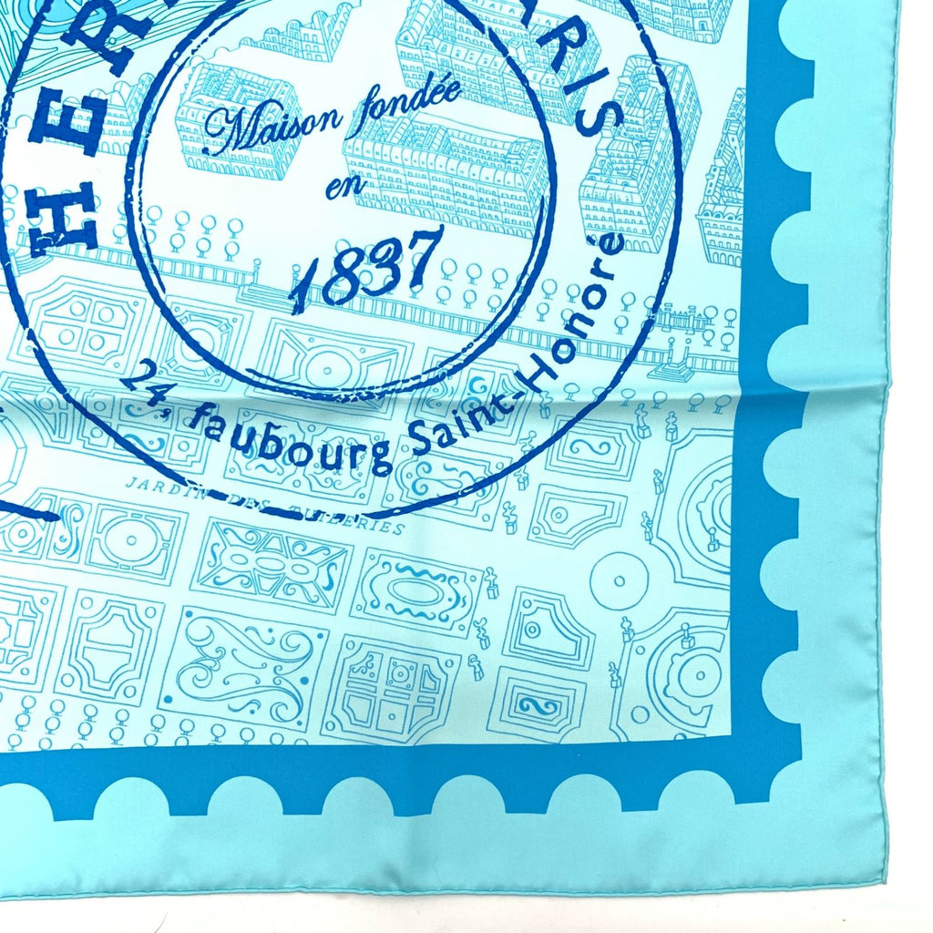 Hermes Carre 90 de Passage a Paris Blue Silk 100% Scarf — view 6