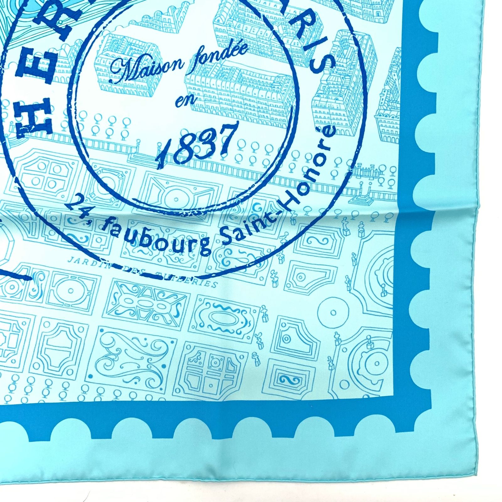 Hermes Carre 90 de Passage a Paris Blue Silk 100% Scarf — view 6