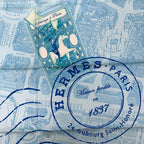 Hermes Carre 90 de Passage a Paris Blue Silk 100% Scarf — view 8