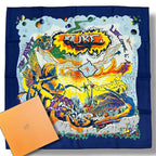 Hermes Carre 90 Scarf Silk Aube Libre Comme L'ange New Dawn Like an Angel Blue