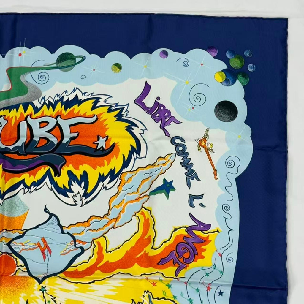 Hermes Carre 90 Scarf Silk Aube Libre Comme L'ange New Dawn Like an Angel Blue — view 5
