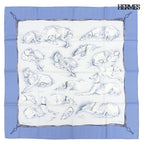 Hermes Carre 90 les Levriers Gray Hound de Pore Silk Scarf Blue