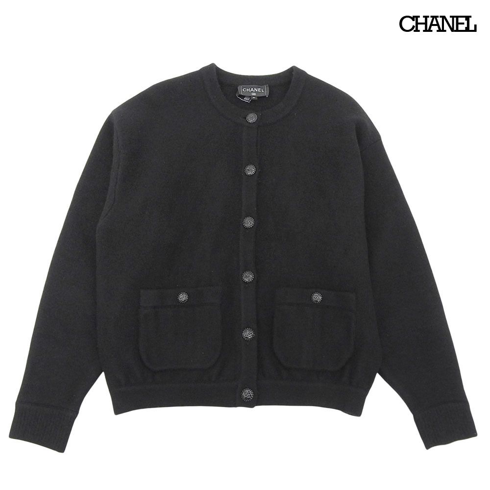 Chanel Coco Button Silk Cashmere Knit Cardigan Black
