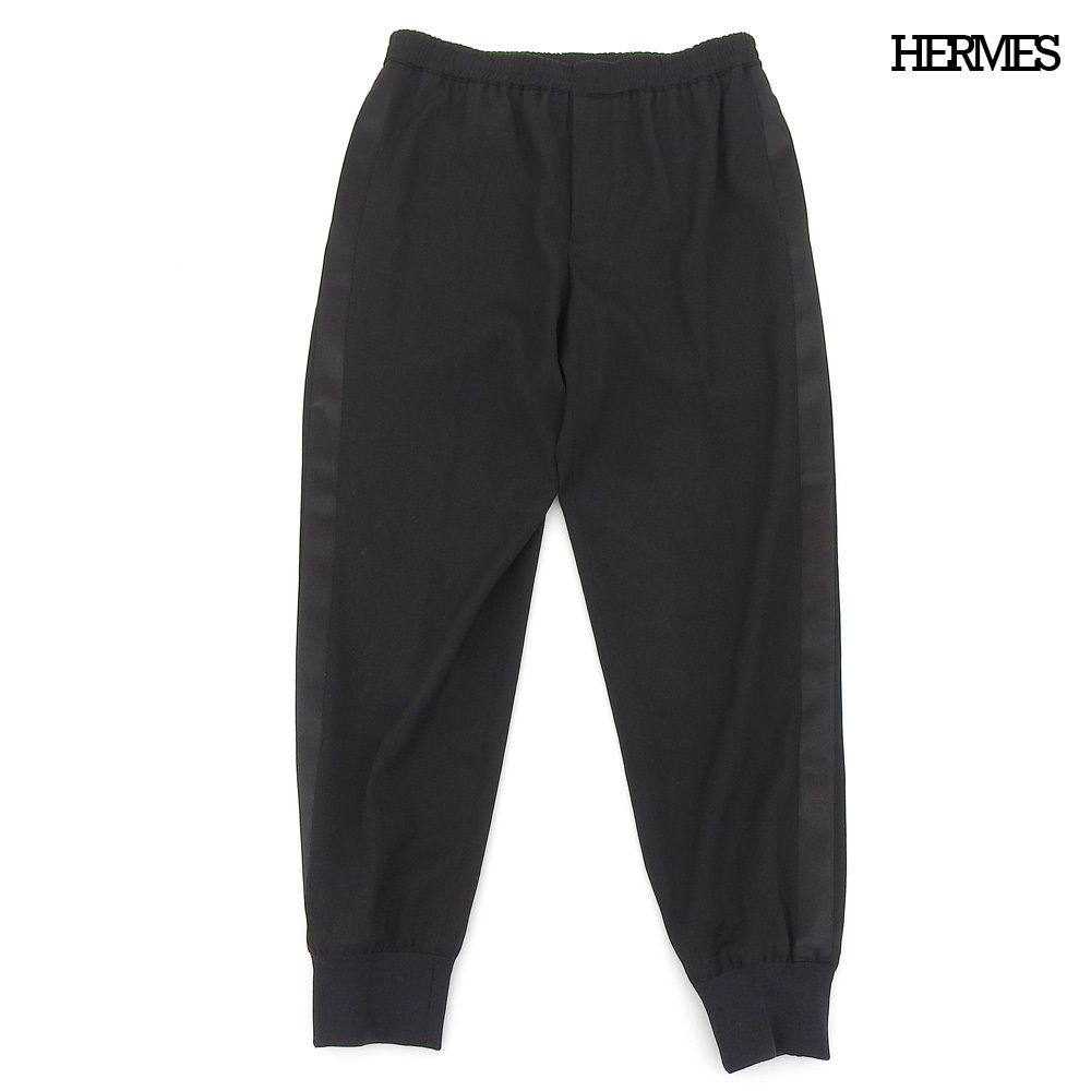 Hermes Wool Drawstring Side Line Pants Jogger Tapered Black