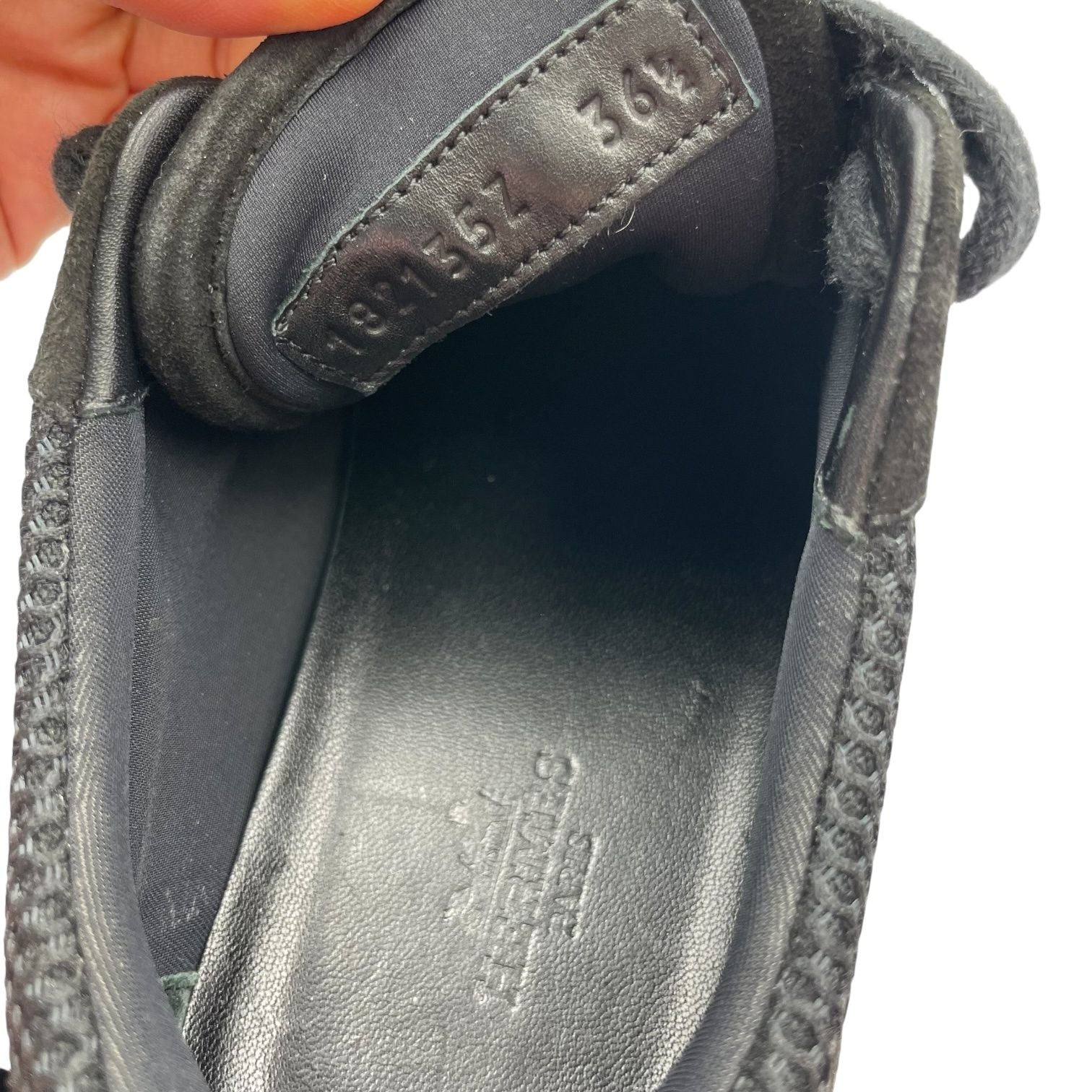 Hermes Lace Up Sneakers Suede Logo Mesh Black — view 8