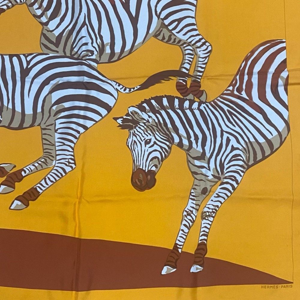 Hermes le Zebres Zebra Scarf Silk Carre 90 Orange — view 4