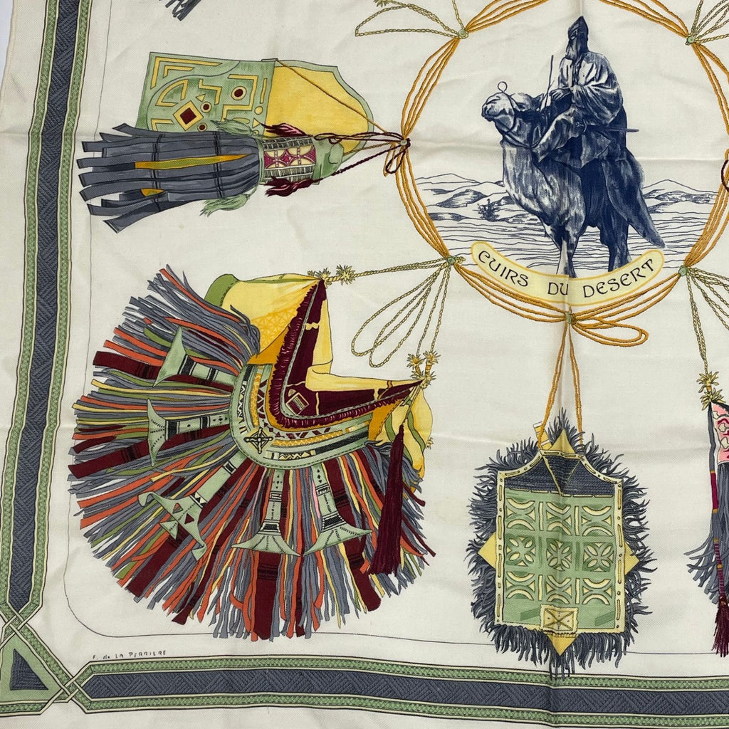 Hermes Carre 90 Cuirs du Desert Leather Ornament Silk Scarf White — view 4